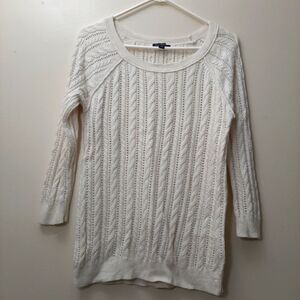 American Eagle Outfitters Off White Pointelle Knit Crew Neck Sweater Medium